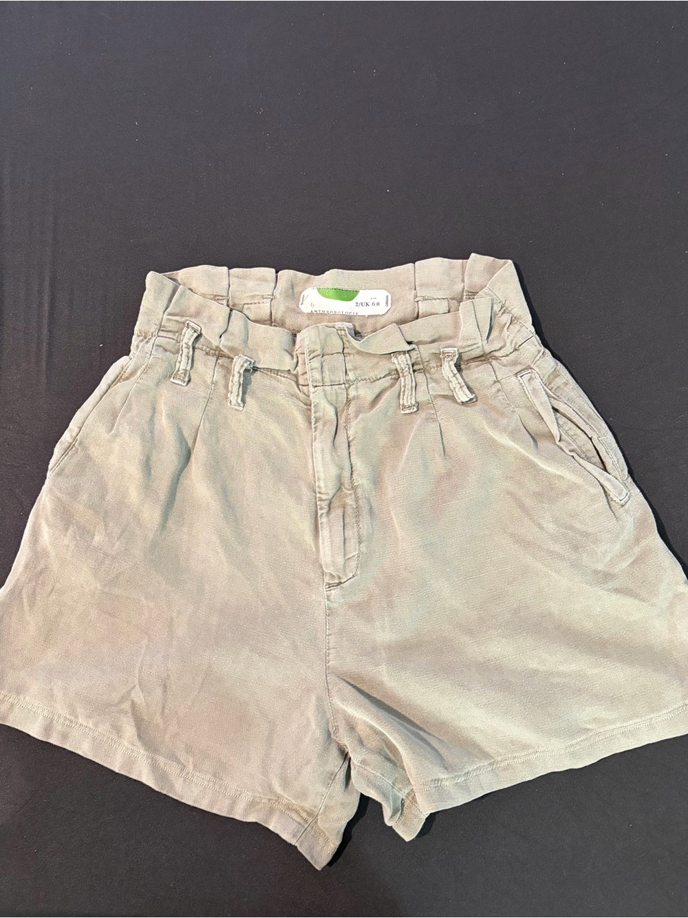 Anthropologie High-Rise Paperbag Shorts in Sage